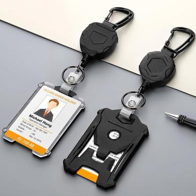 Easy-pull Buckle Badge Holder with Stainless Steel Cord Keychain Badge Reel Heavy-Duty Extendable Keychains ID Holder Break Straps Badge Reel