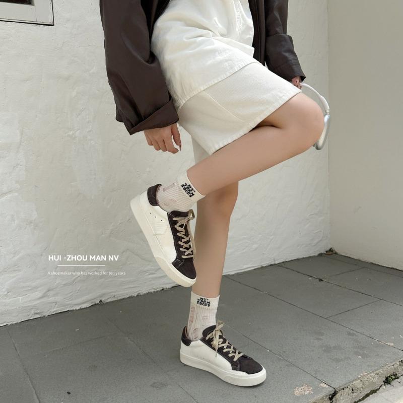 Leather retro women's new round head lace-up casual sports shoes versatile inner heightening board shoes