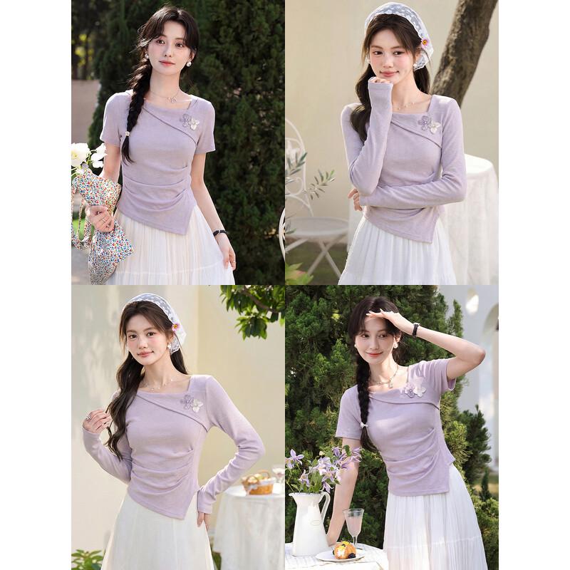 Women's French Style Oblique Shoulder T-Shirt