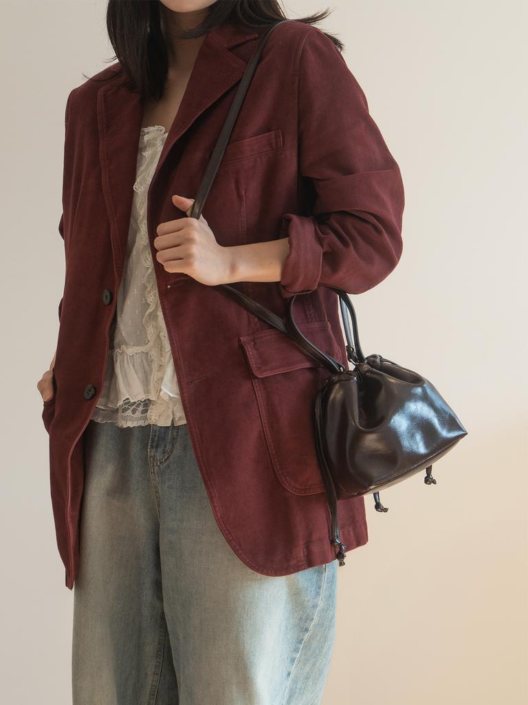 Oimo Leather Dumpling Bucket Bag - Brown