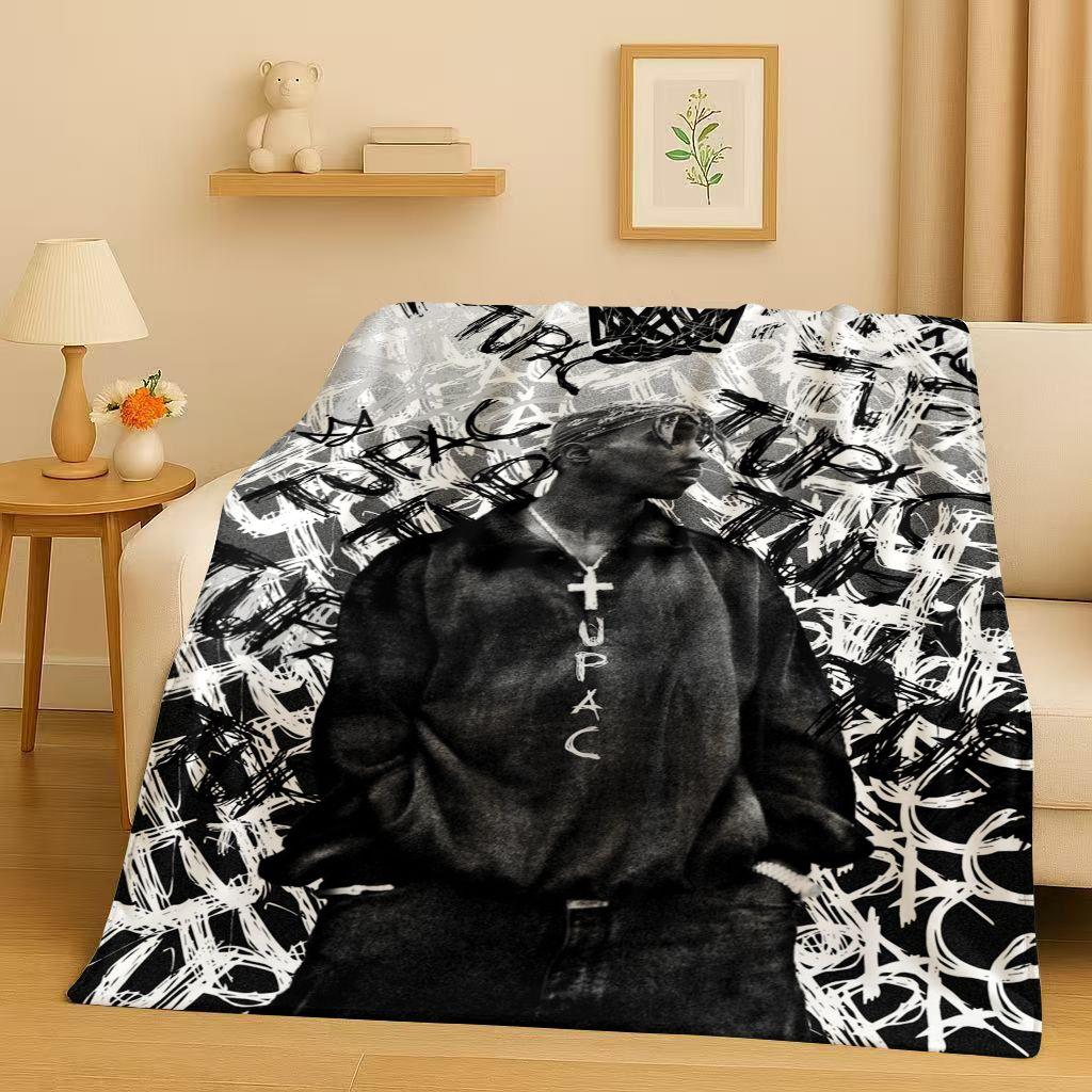 

3D Rap Tupac 2pac Hip-Hop Music Rapper Catnap Flannel Blanket,Soft Plush Throw for Home Bedroom Bed Sofa Cover Kid Gift Picnic 75x90cm