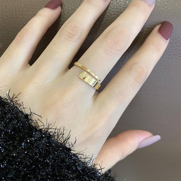 Minimalist Korean Style 18K Rose Gold Plated Titanium Steel Stacking Ring for Women