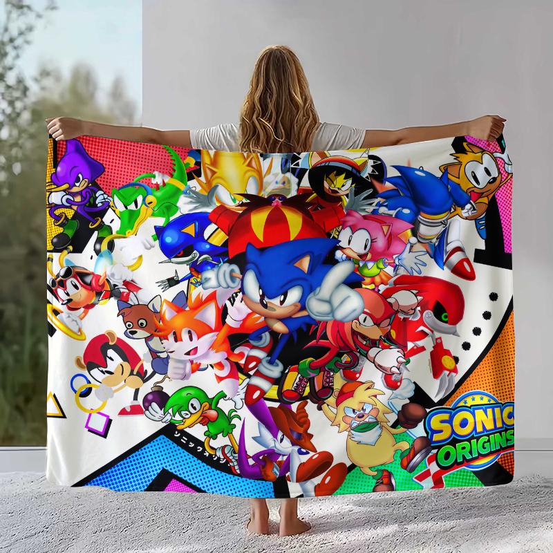 Retro S-Sonic Cartoon Game Flannel Blanket,Ultra Soft Warm Plush Throw for Home Bedroom Bed Sofa Cover Camping Picnic gift