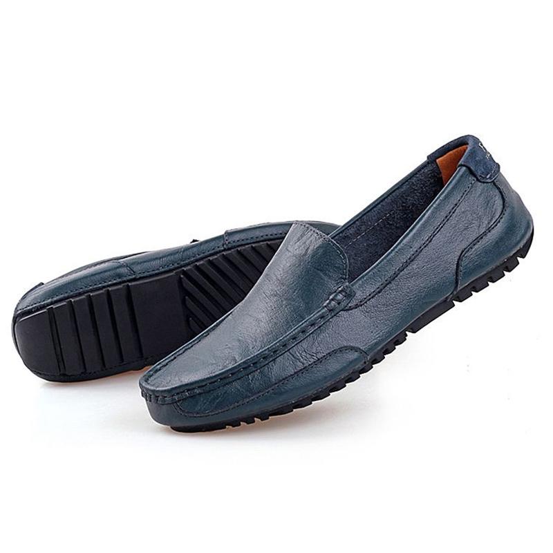 Fashion Genuine Leather Shoes Men Loafers Flat Casual Driving Shoes Brand Male Footwear Black Yellow Blue Soft