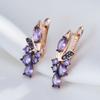Purple Natural Zircon English Earrings Women  Rose Gold And Black Plating Wedding Jewelry Vintage Flower Earrings