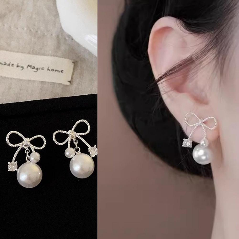 Faux Pearl Jewelry Elegant Fashion Earrings Drop Earrings For Women Sophisticated Bow Pearl Earrings For Special Occasion Gifts