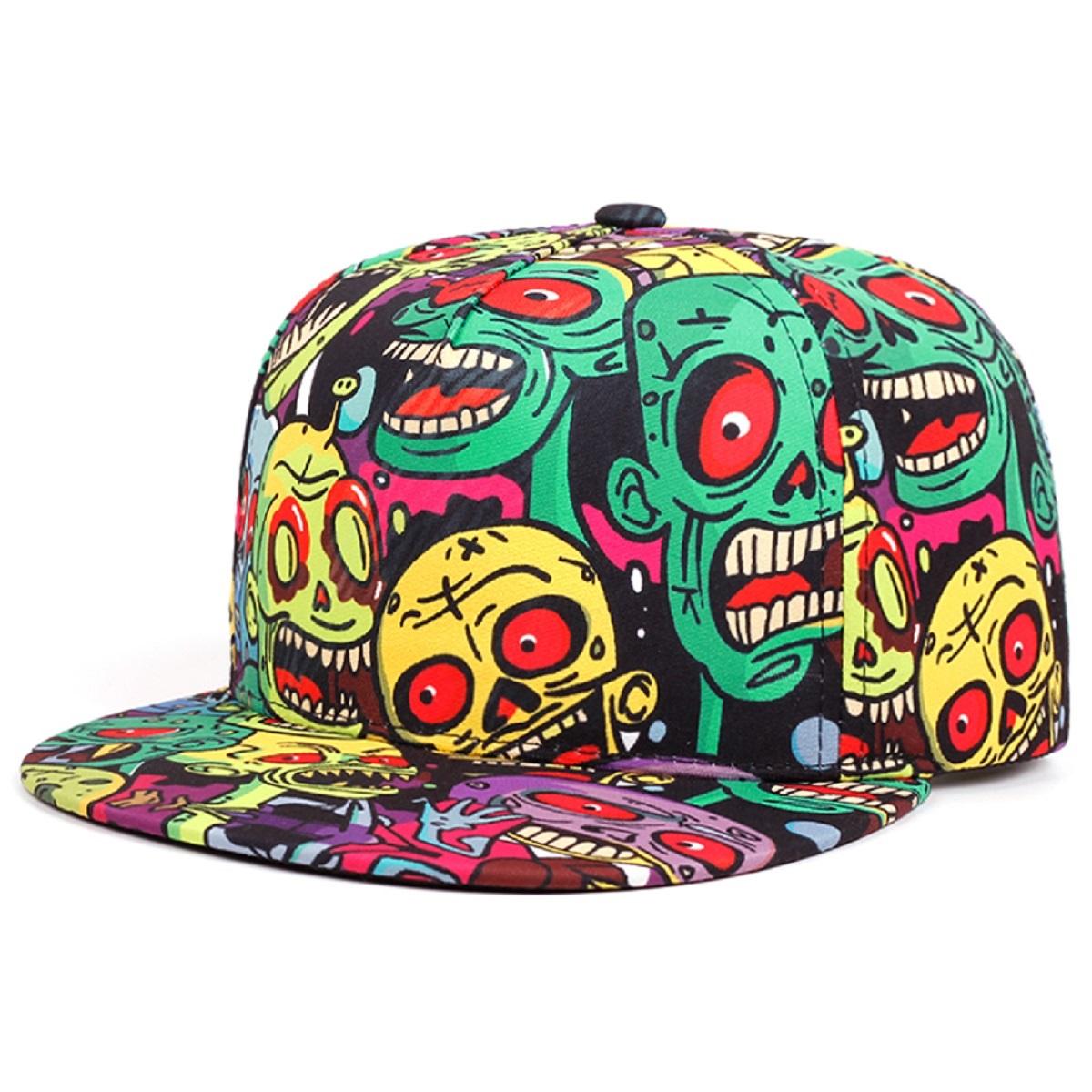 

New Red Eyes Green Skeleton Colorful Skeleton Printed Flat Brimmed Hat Hip Hop Hat Baseball Hat Unisex Outdoor Casual Decoration