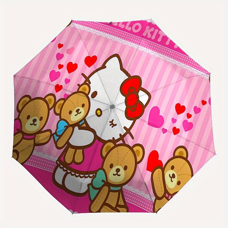 Hello Kitty,Teddy Bears Automatic Folding Umbrella-Simple 8-Rib Design, Bright Cartoon Pattern, Durable Iron Frame, Suitable For Travel, Out