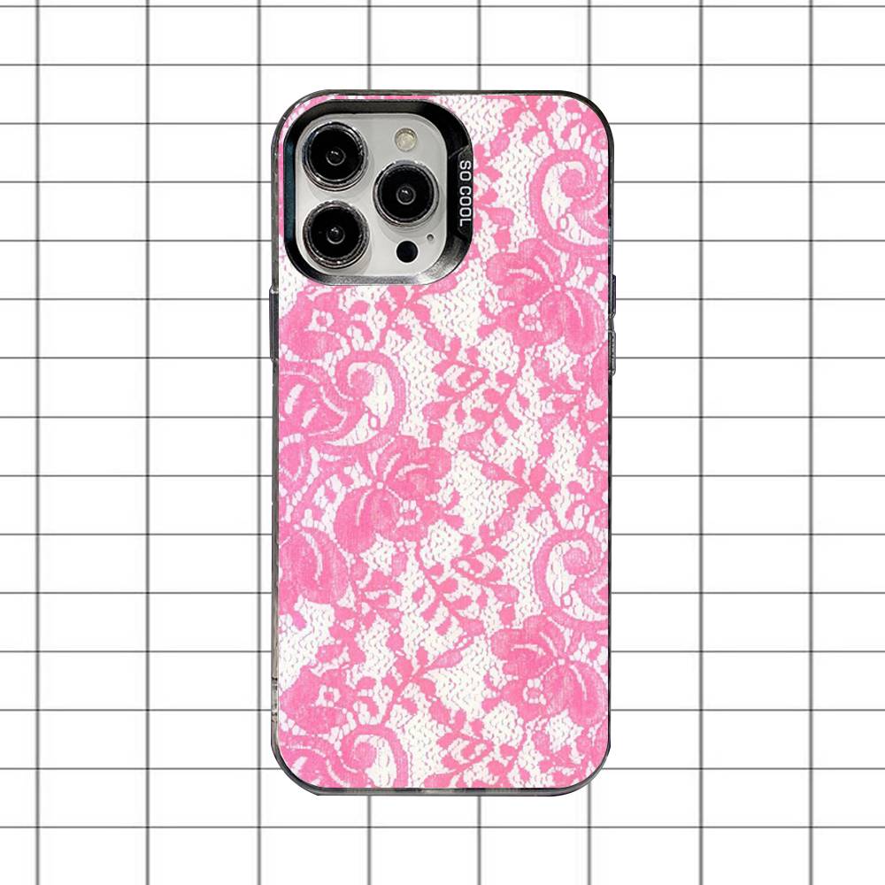Koronkowy Styl Fajnej Dziewczyny Etui na Telefon Dla iPhone 16,15,14,13,12,11,8,7,Pro,Max,Plus,Mini,XS,SE Odporne na Upadki Czarne Matowe Twarde