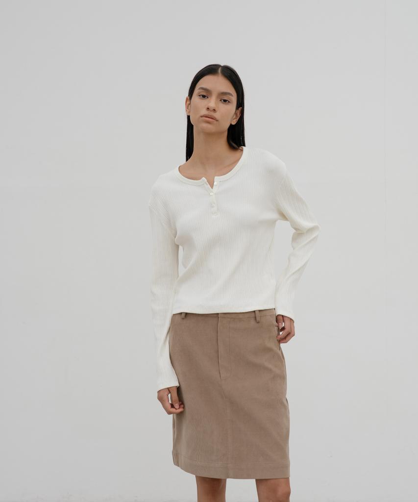 D Noah Braid Corduroy Skirt (Beige)