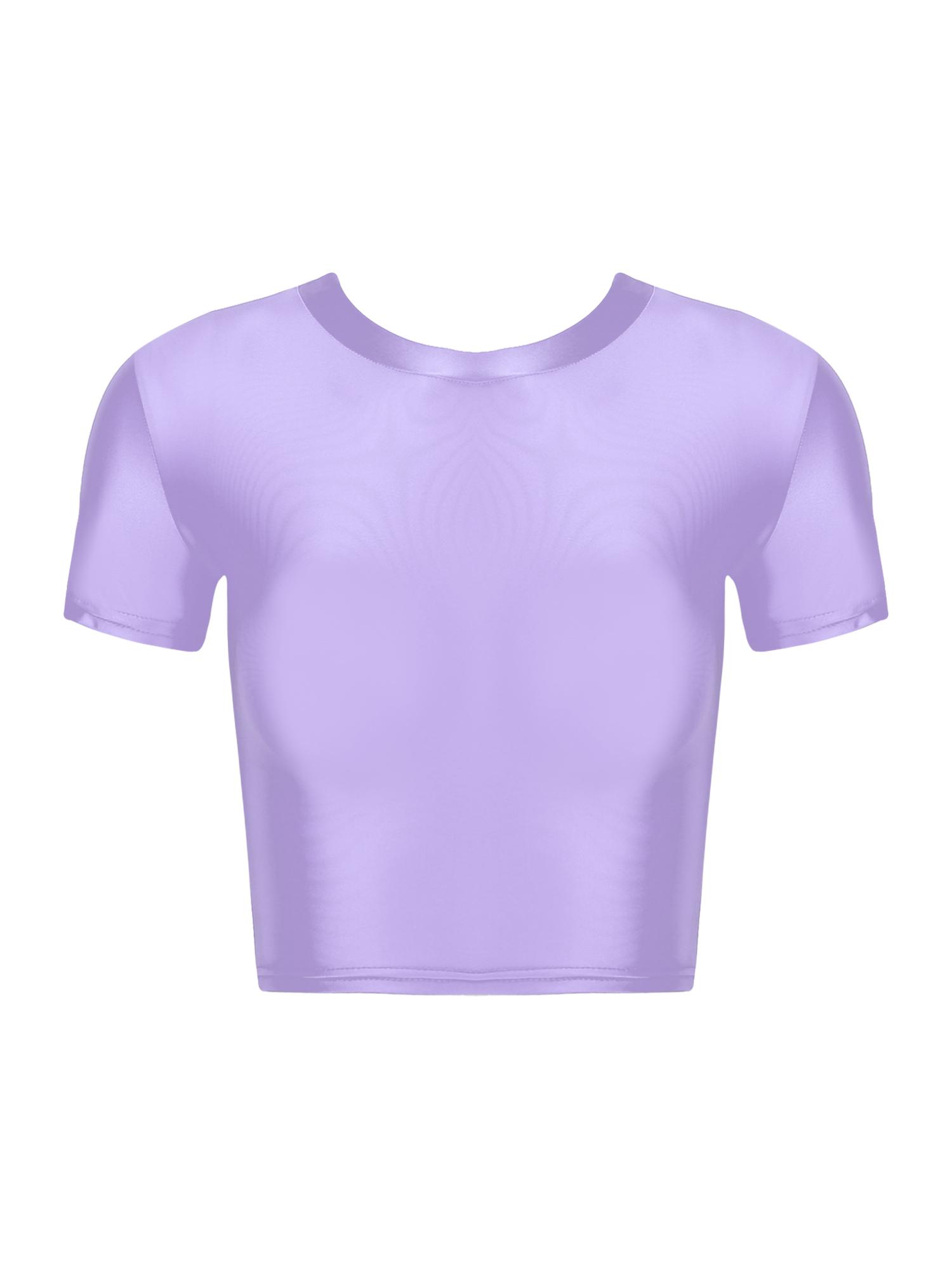 

Жіночий приталений кроп-топ з коротким рукавом та круглим вирізом, еластичний спортивний топ XL лавандовий