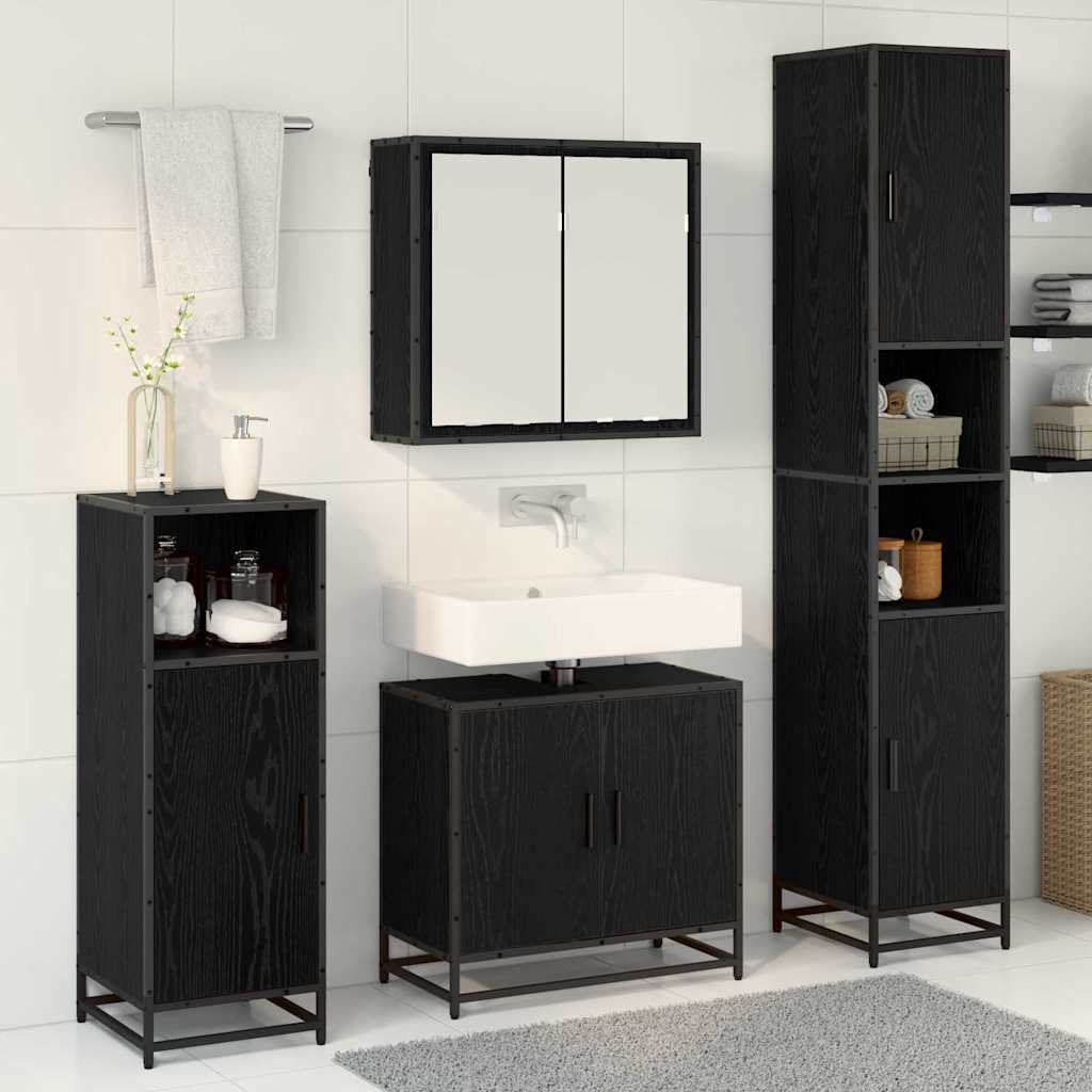 Bathroom Furniture Set 4 Pcs Black Oak Effect Particleboard