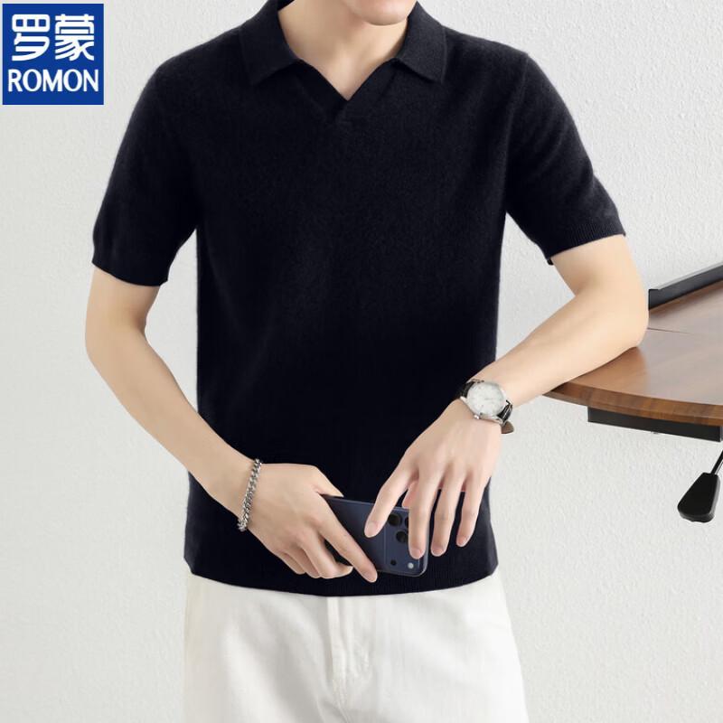 ROMON Men's Silk & Cashmere Blend Short Sleeve Polo Knit Sweater