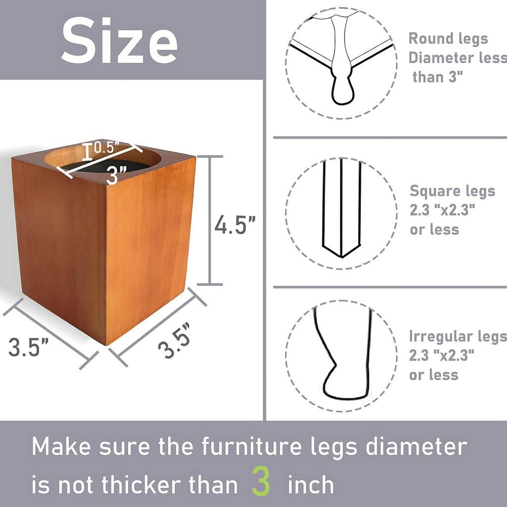 Wood Bed Furniture Risers 4 Inch Heavy Duty Risers, Supports up to 6,000 Lbs, for Sofa Couch Desk Chair Table Base Raising Space, Convenient Store