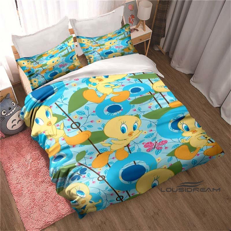 3D Printed Kawaii Tweety Bird Bedding Set, Printed Single Duvet Cover and Pillowcase 3-Piece Set, Children's and Adult Sizes