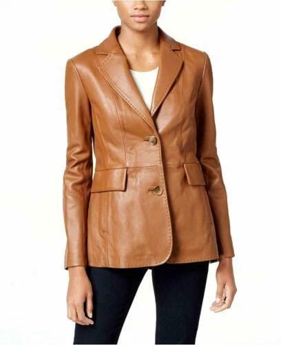 Designer Handmade Brown Leather Stylish Blazer New Formal Party Women Lambskin