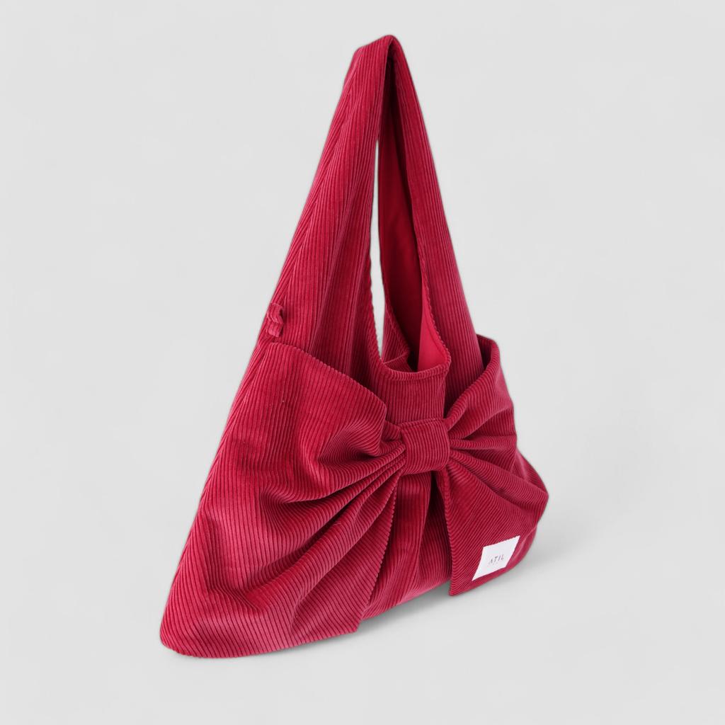 Atil Studio Corduroy Dewey Ribbon Hobo Shoulder And Crossbody Bag _ [Red]