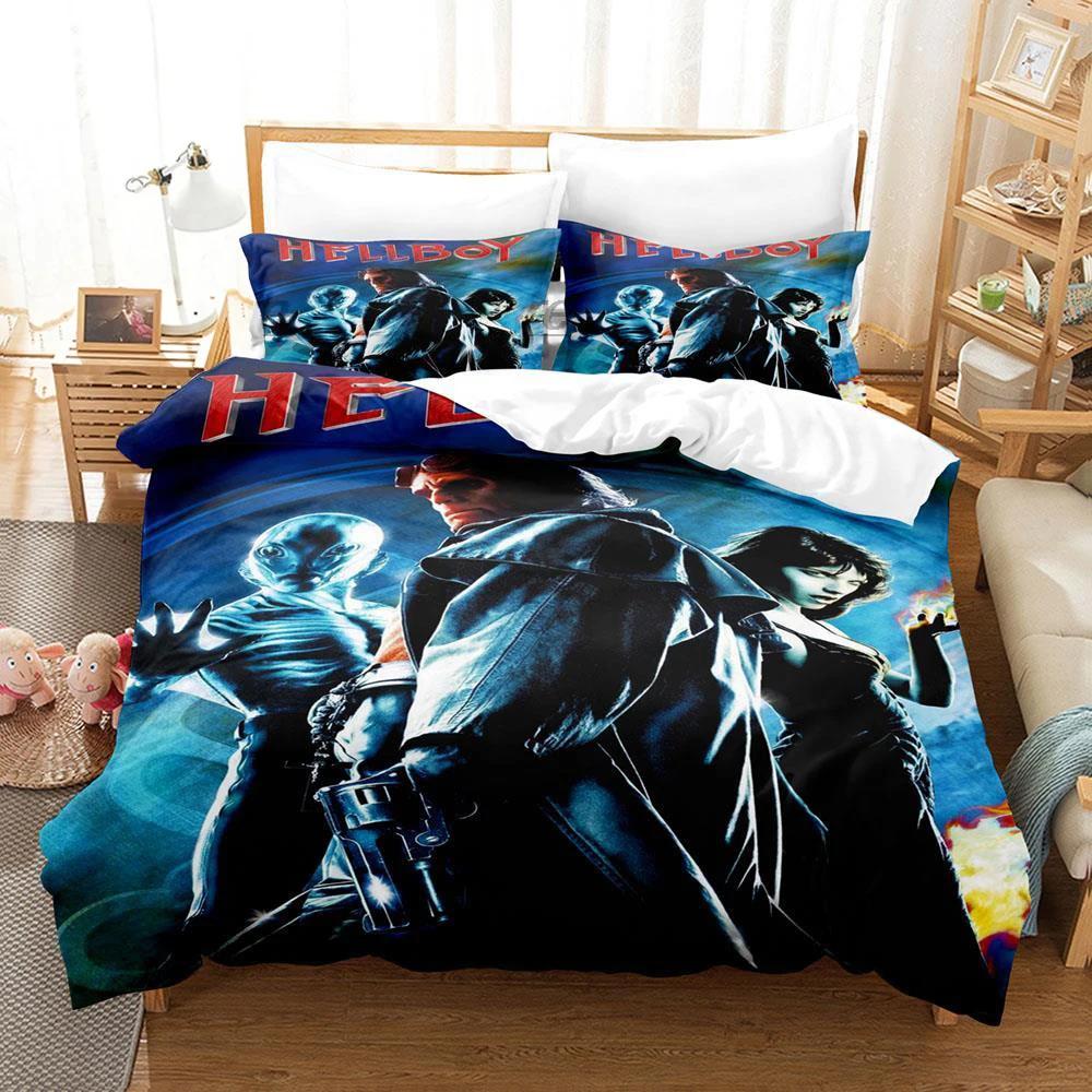 

The Film Hellboy Bedding Set Single Twin Full Queen King Size Aldult Duvet Cover Sets for Boys Bedroom 3D Printed Bed Sheet EU Single(135*200cm)3pcs