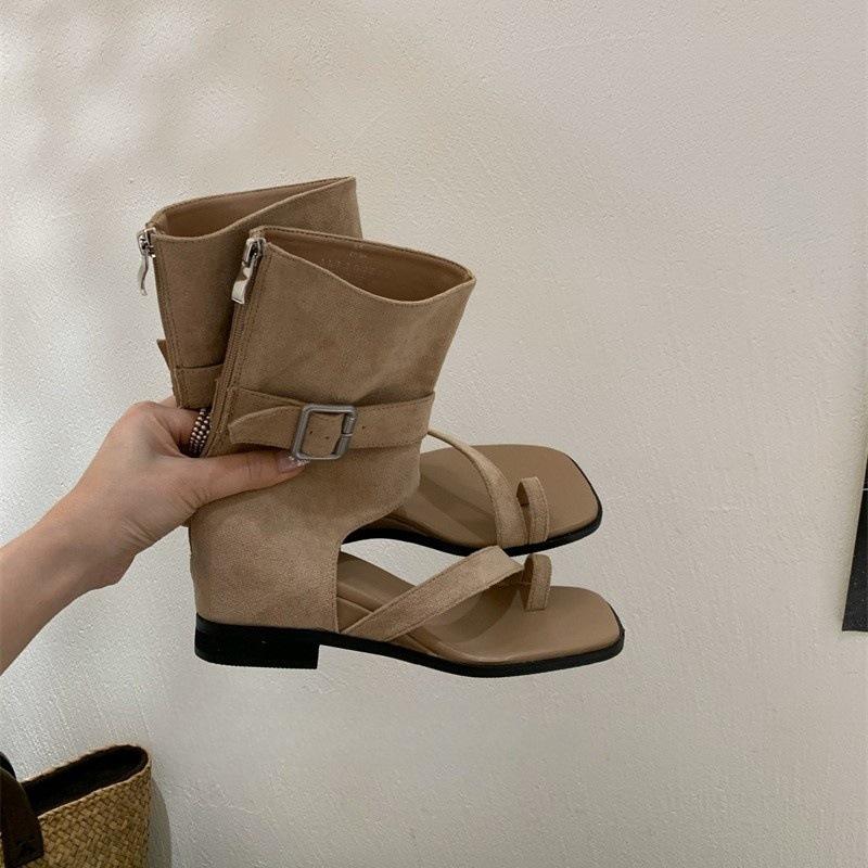 Set-toed Roman Cool Boots Women's Summer 2025 New Inner Height-increasing Boots Square Head High-top Short Tube Wedge Heel High Heel
