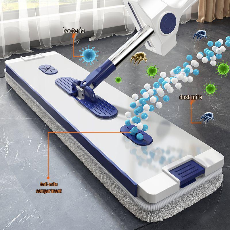 Mop plat mâini libere cu găleată pliabilă, dublă utilizare pentru curățare uscată și umedă, ideal pentru casă și mașină.