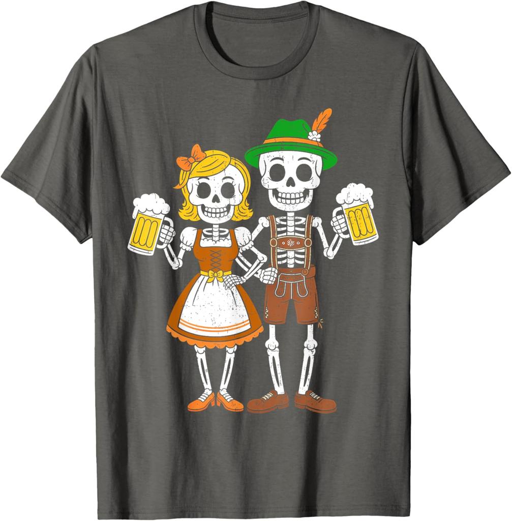 Grappig Skelet Koppel Oktoberfest Knoopworst Bier Feest Man T-shirt Mode Casual Katoen Grafische T-shirts Streetwear Tops T-shirt