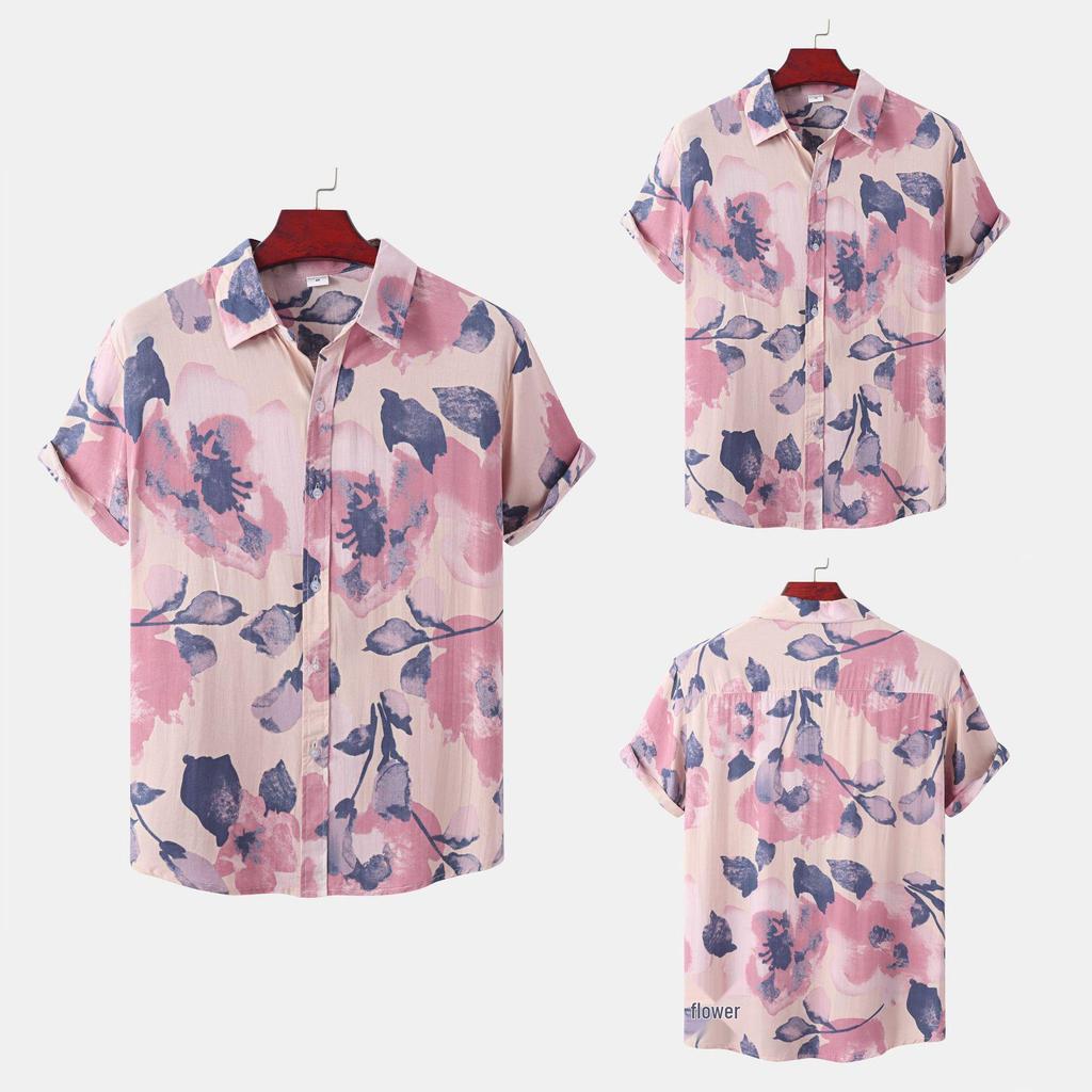 2022 Men's European Size Floral Short-Sleeve Hawaiian Beach Vacation Shirt