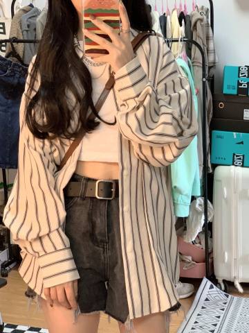 Striped Shirt Jacket Women's Spring and Autumn New Korean Design Sense Niche Thin Long-sleeved Cardigan Long-sleeved Top