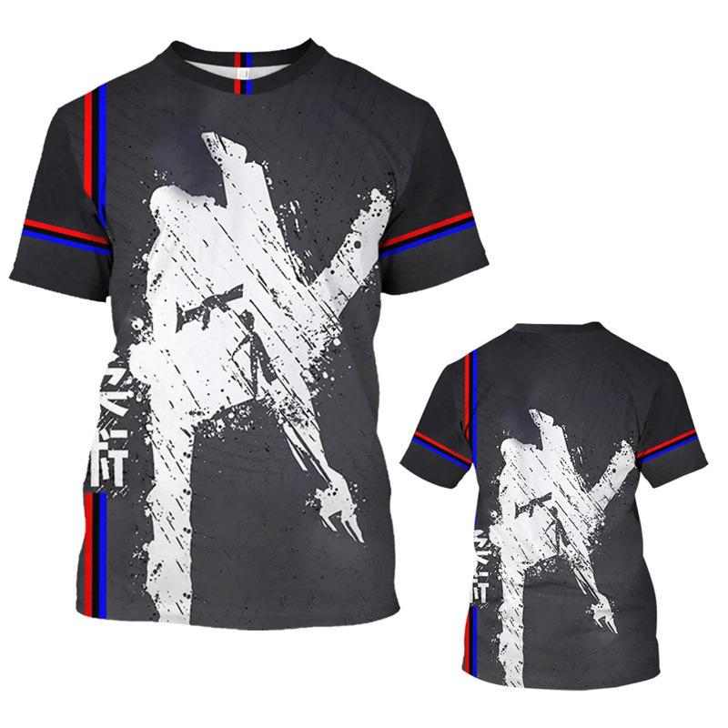 Shuunaichi Halloween Christmas Gift Taekwondo Series 3D Digital Printed Men's Casual Hoodie Round Neck Short Sleeve T-shirt