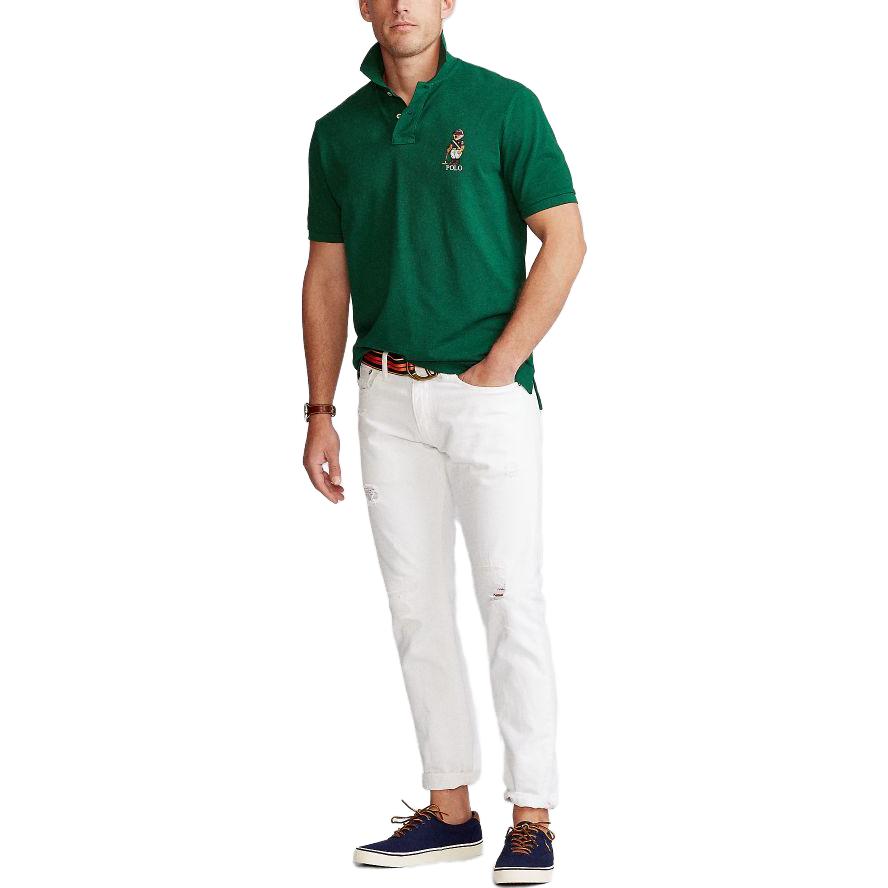 Polo Ralph Lauren SS23 Pánské polo tričko s krátkým rukávem s vyšívaným logem medvěda a písmen Zelené MNPOKNI1N820602-300