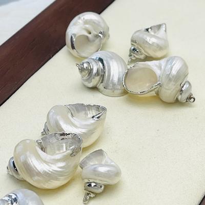 10Pcs, Natural Conch Shell Zinc Alloy Silvery Edge Pendant Charms for DIY Necklace Accessories, Creative Jewelry Making, Women Men Bulk Crafts Gifts