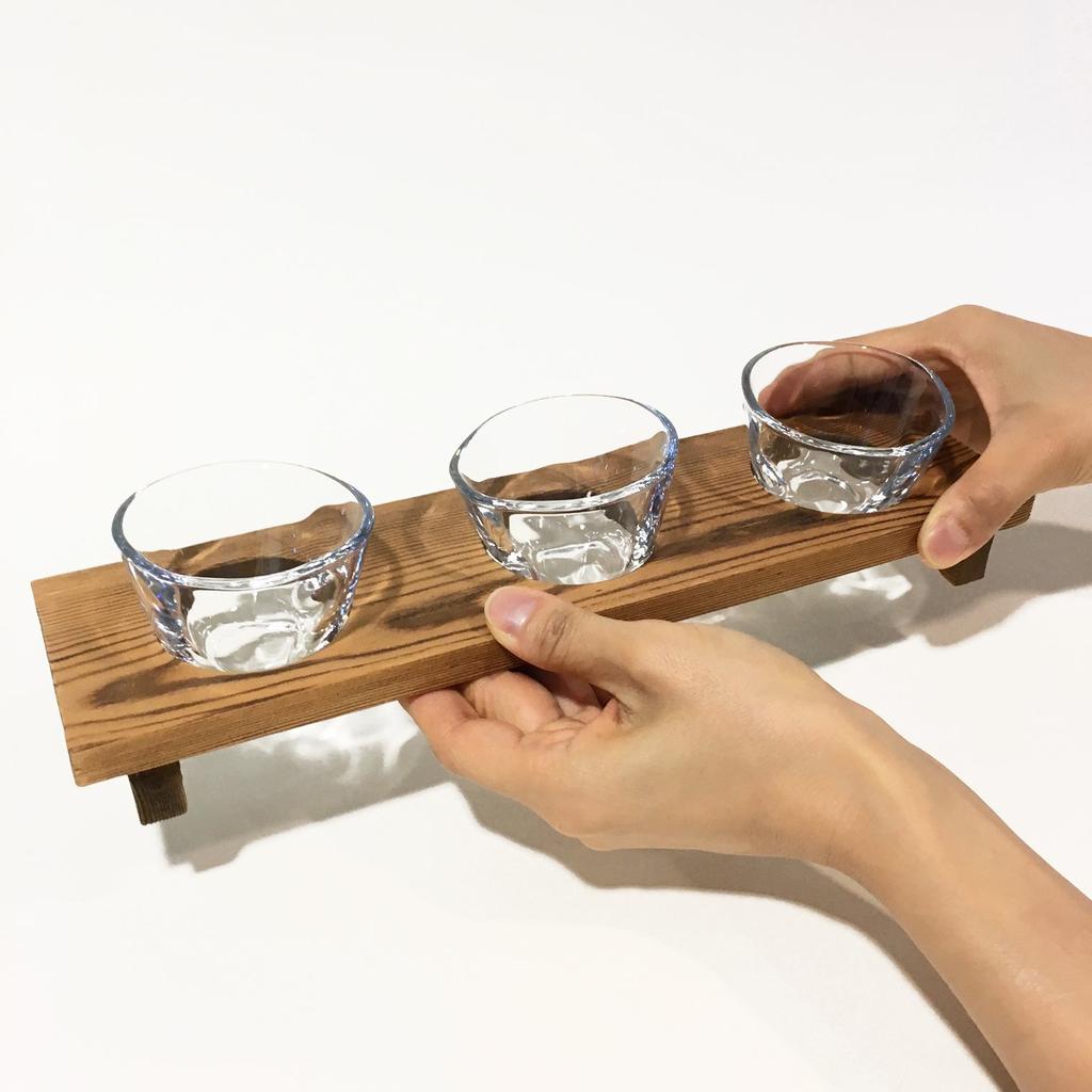 ADERIA Hand-Bound Three-Flavor Sake Cup Set with Wooden Stand, 90ml, Gift Box Included, Made in Japan, Dishwasher Safe, Sake Cup, Glassware, Cold Sake