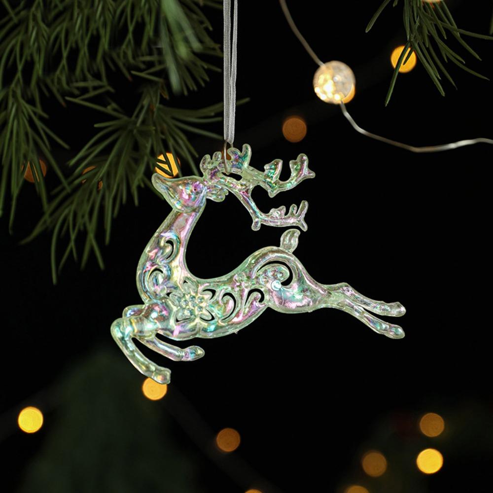 Shiny Christmas Tree Snowflake Pendant Acrylic Elk Xmas Ornament Hangging Party Supplies Christmas Tree Decorations New Year