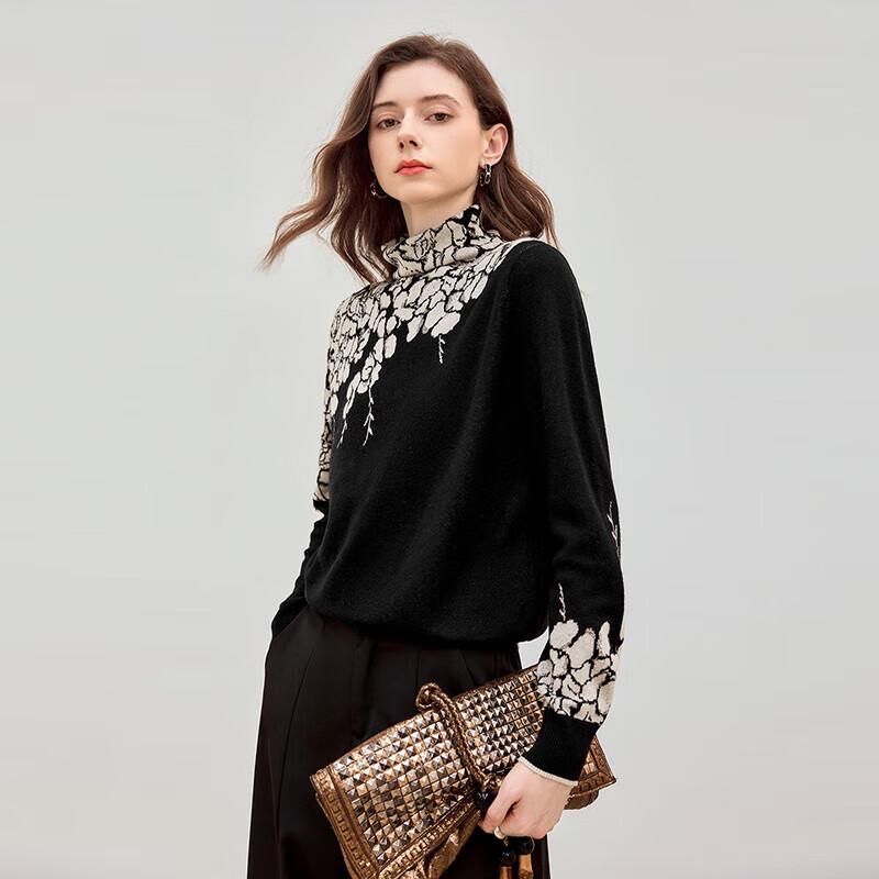 Women's Elegant Colorblock Jacquard High-Neck Knit Pullover