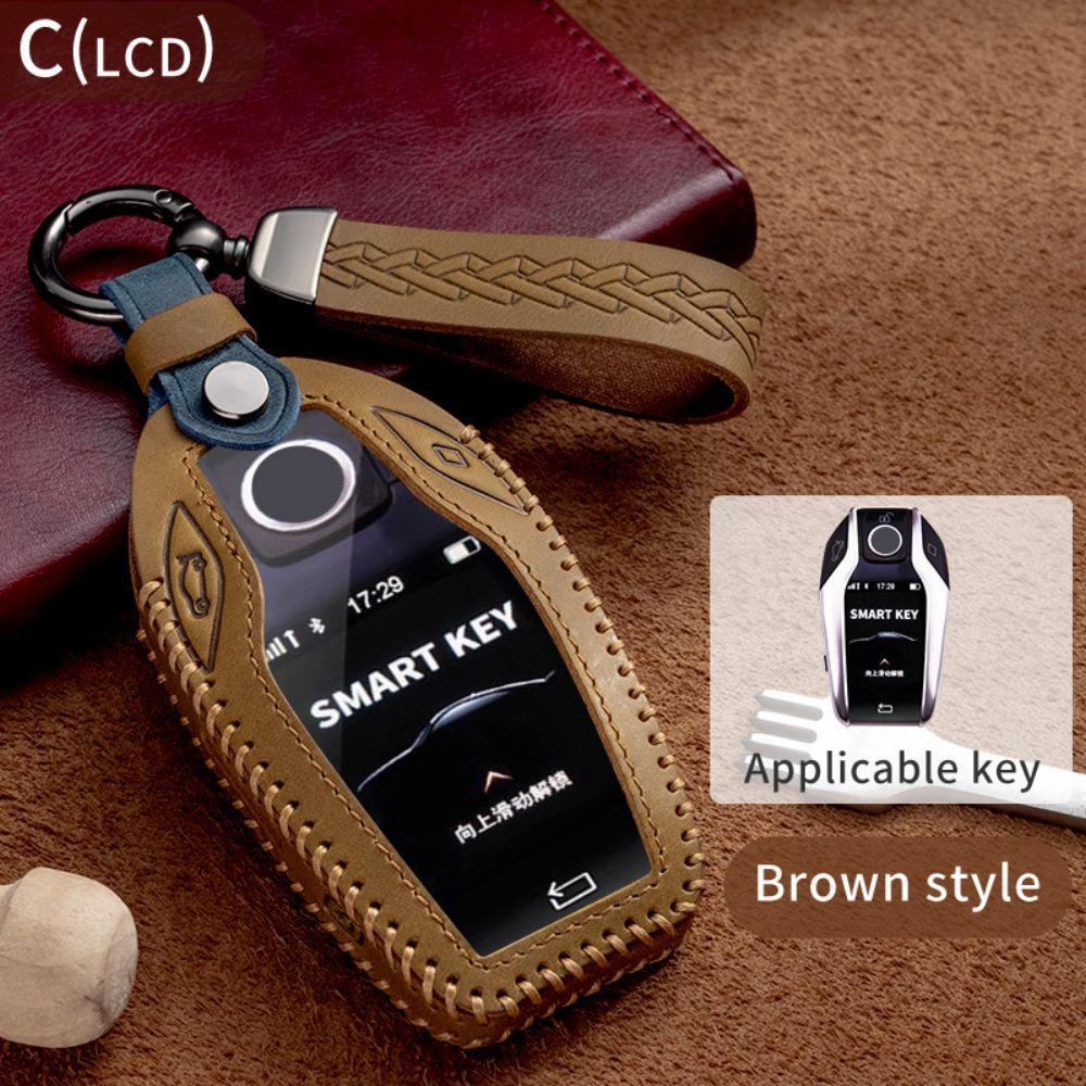 Leather Car Key Case Smart Remote Fob Protector Cover Keychain Holder for BMW 1 2 3 4 5 6 7 Series X1 X2 X3 X4 X5 X6 X7 GT M5 M6