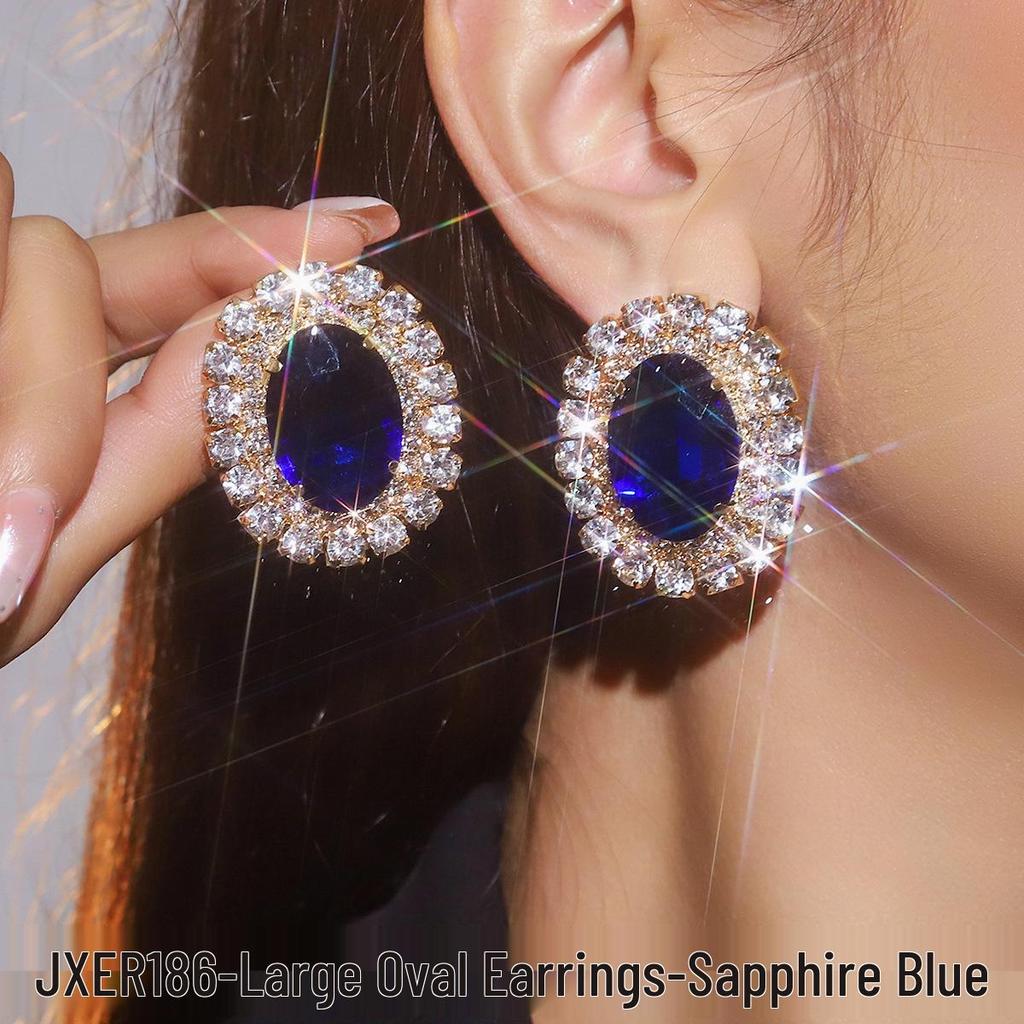 Exaggerated Geometric Heart Crystal Stud Earrings: Pink, Green, Black - Versatile Evening Ear Accessories