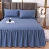 Solid Color Washed Cotton Lace Bed Skirt Mattress Protector
