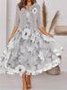 Women's Relaxed Fit Skirt Suit Three Quarter Sleeve Crop Jacket Flared Midi Dress 2024 Fall Floral Print Elegant Two Piece Outfit Set