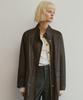 Leftseoul Synthetic Leather High-Neck Oversized Jacket [Brown]