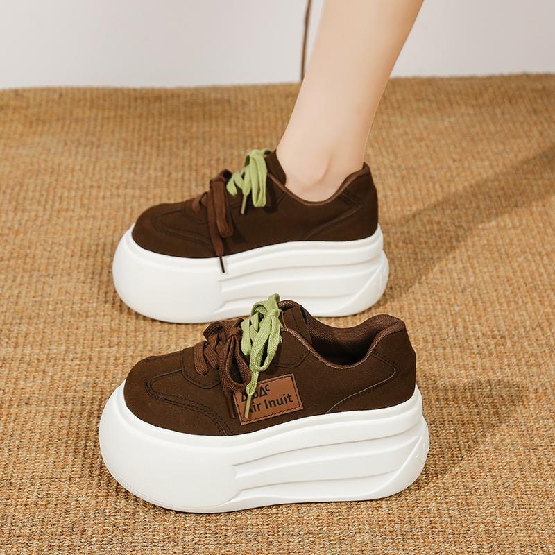Fashion 7 CM Women's Autumn Thick Bottom Shoes Breathable Microfiber Leather Vulcanize Flat Platform Sneakers White Walking Shoes