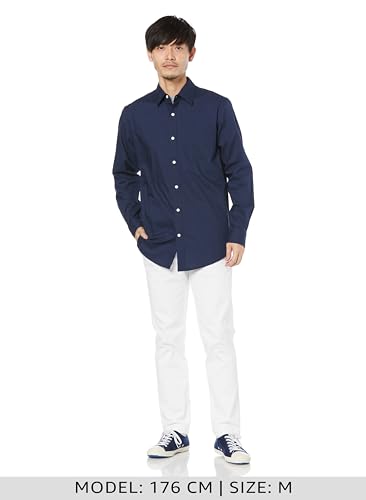 Amazon Essentials Men's Navy Long Sleeve Regular Fit Casual Poplin Shirt, Size M