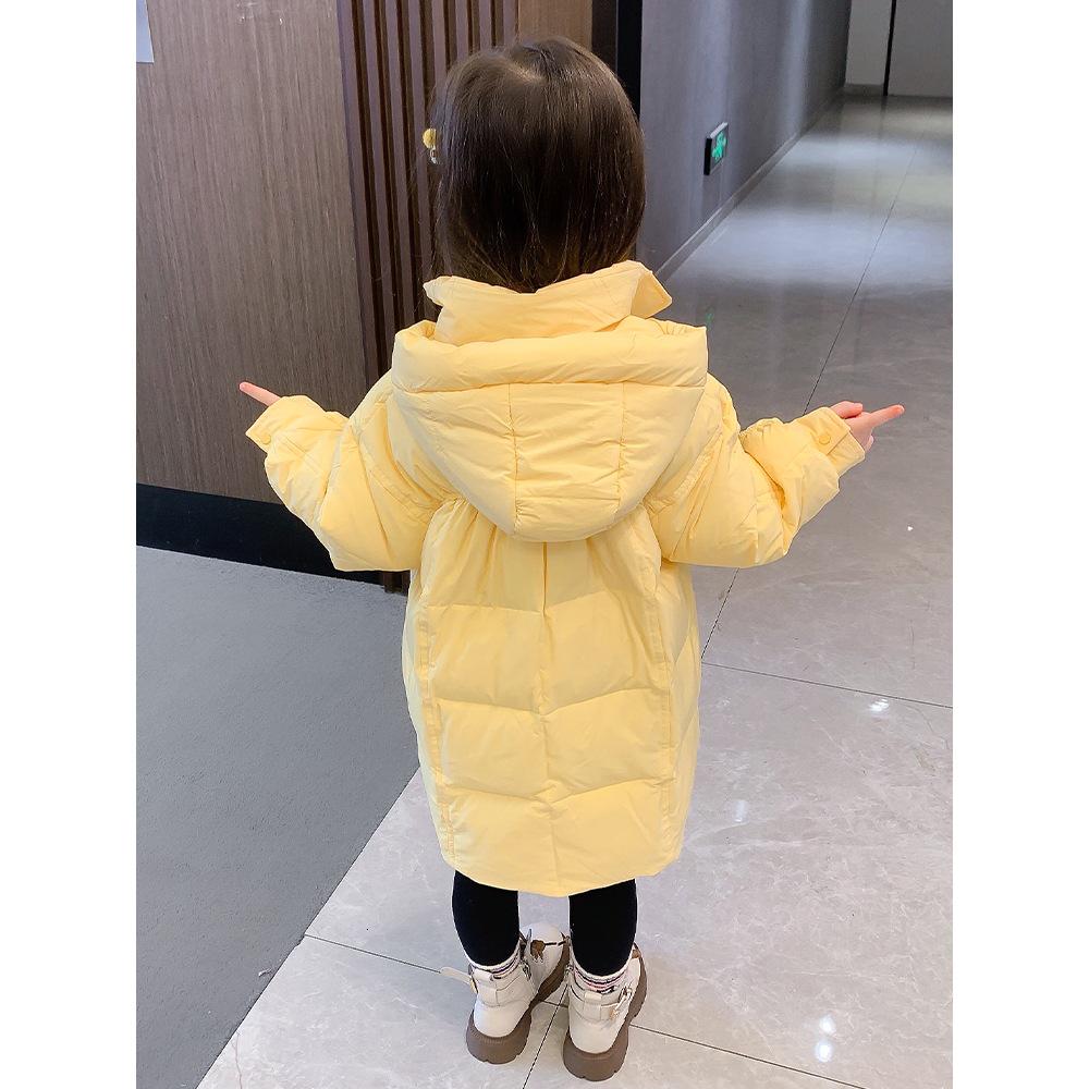 Girls' Mid-Length Winter 2025 Thickened White Duck Down Jacket - Trendy, Warm Coat for Children