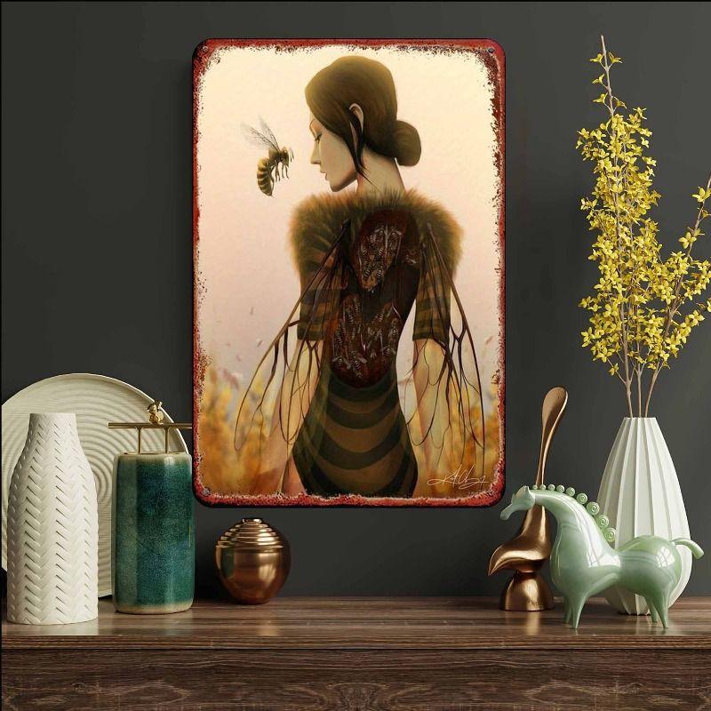 Vintage Metallwandkunstschild Biene Küchen Dekoration Kaffeebar Blechschild