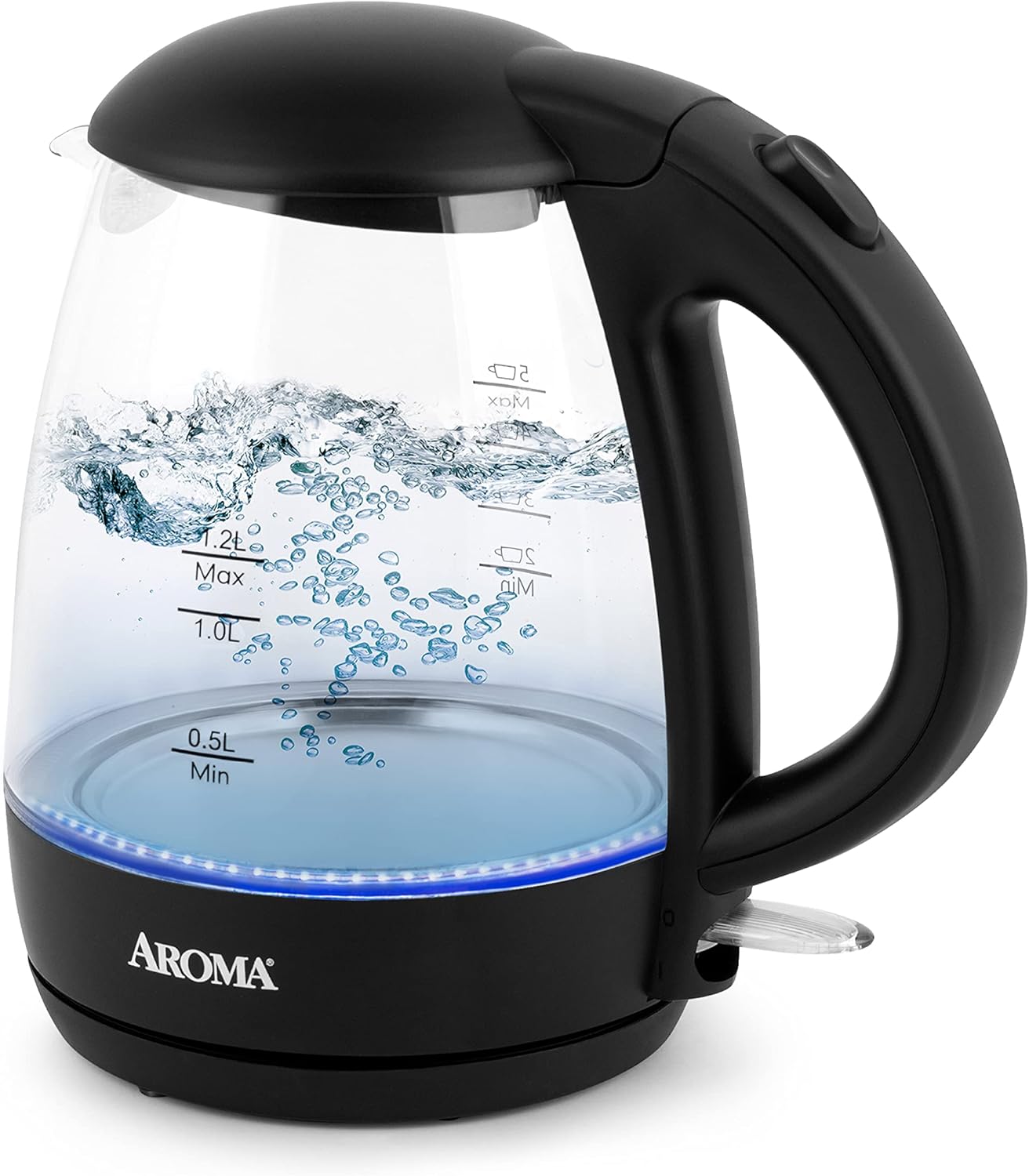 

1.2L / 5-Cup Glass Electric Kettle with Cordless Pouring, Trigger-Release Lid, Automatic Shut-off, Black (AWK-151B) 1 3 Quarts