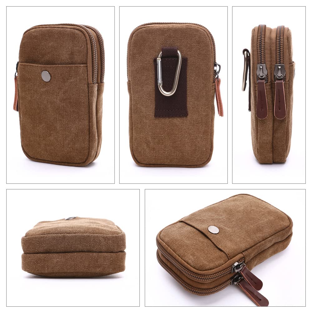 Whatna Canvas and Leather Mini Second Bag for Men and Belt Hiking Coin Canvas and Carabiner Mini Waist Bag with Mini Bag for Men and 8697 Women, 3-Way