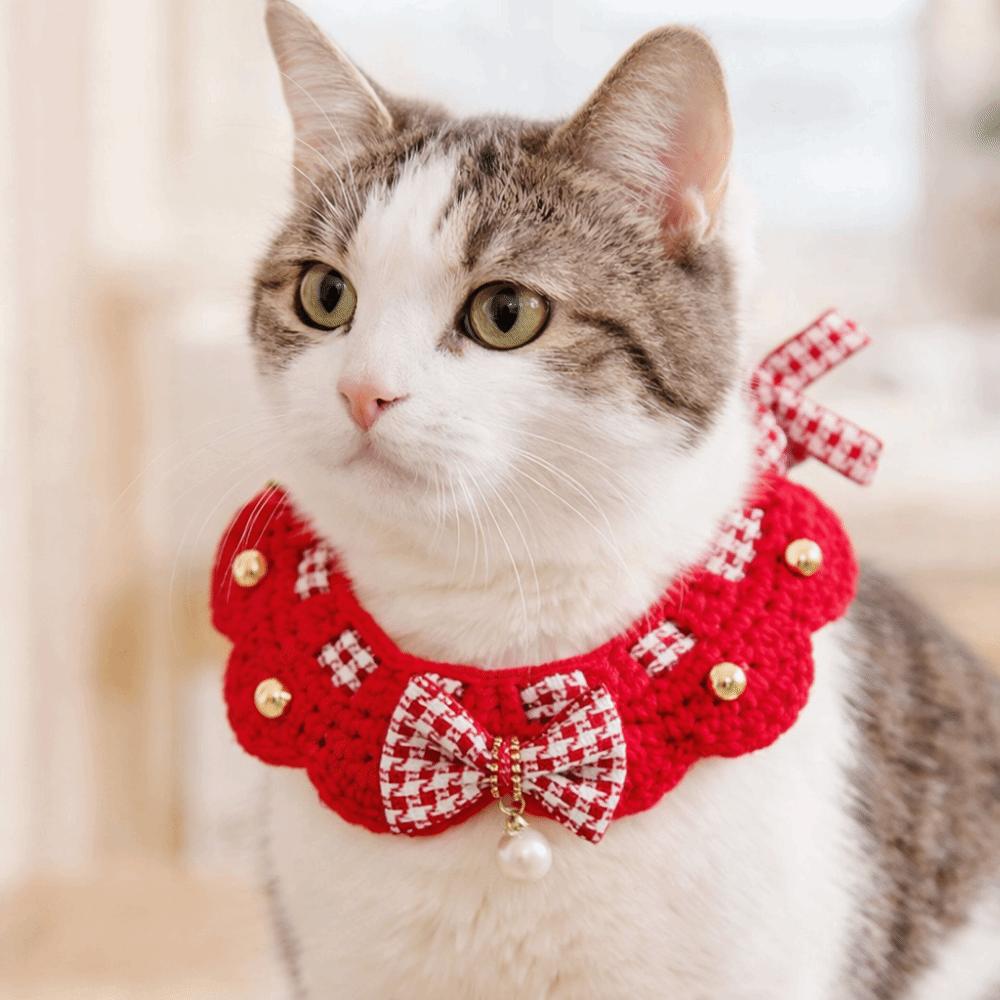 National Style Cartoon Chinese Style Pet Scarf Funny Red Puppy Collar Decorative Collar Adjustable Cat Knitted Scarf Pet Costume