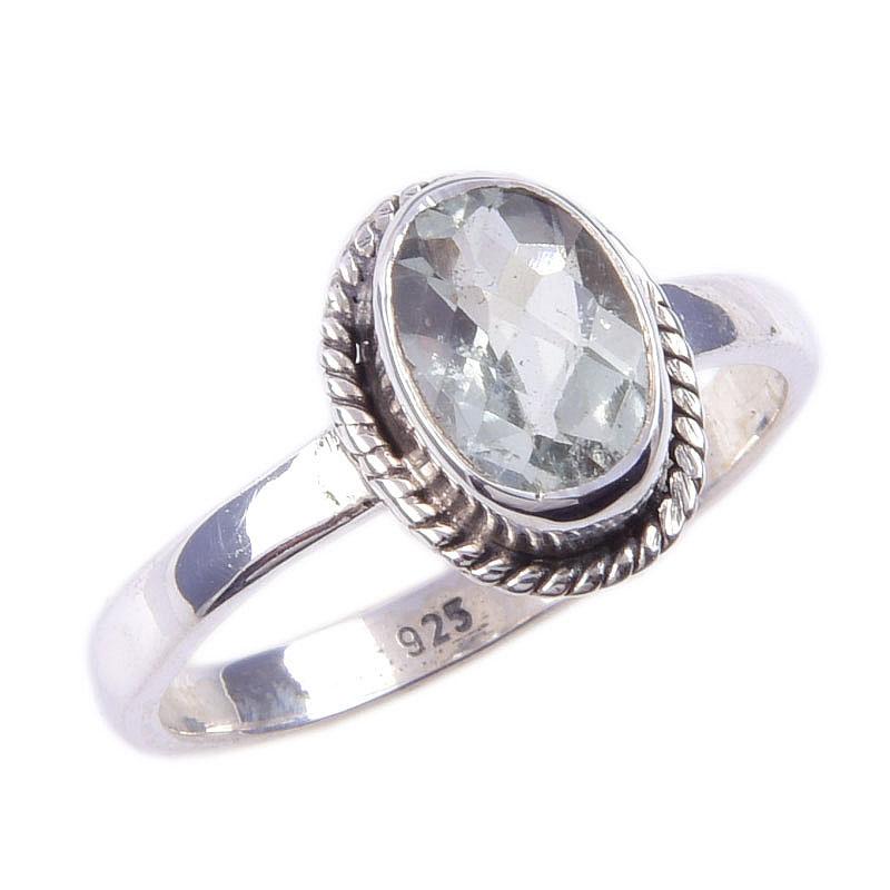 Natural Green Amethyst Gemstone Handmade 925 Solid Sterling Silver Ring S.7 c6H72