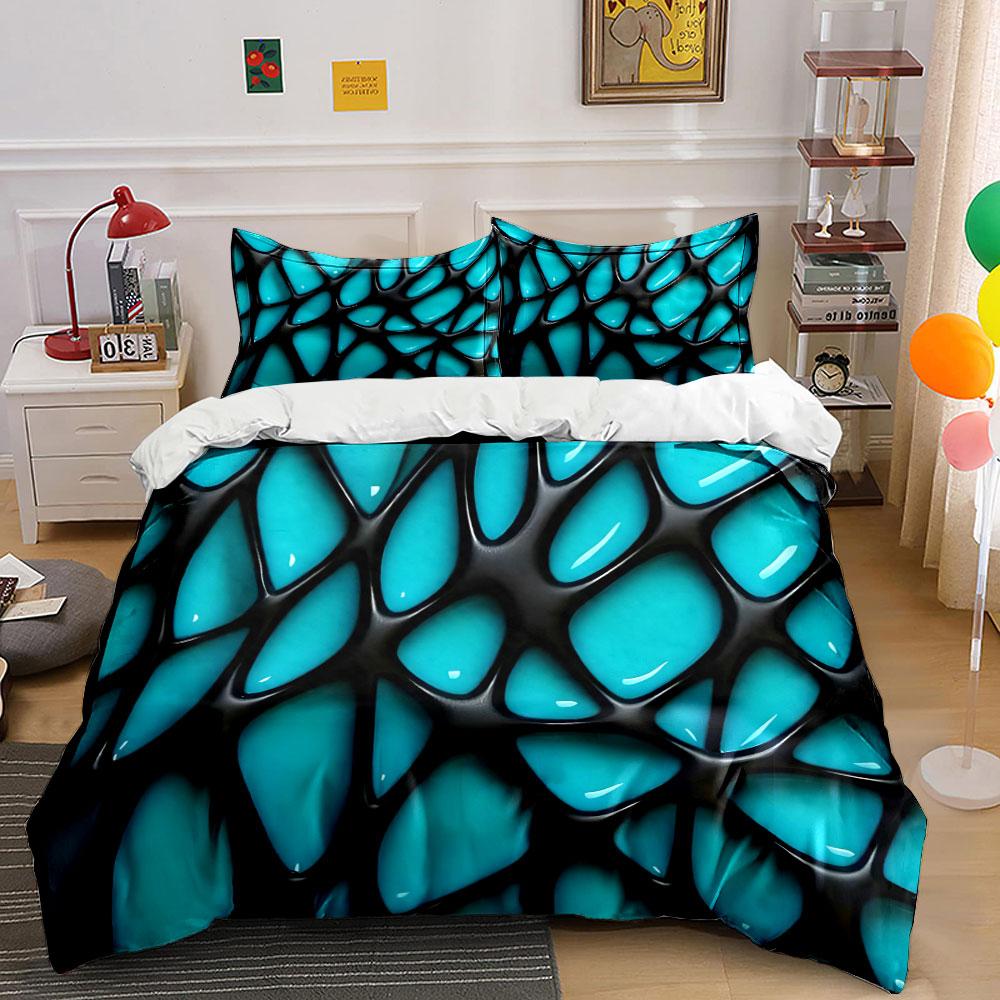 Blue and Black Abstract Mesh Pattern Bedding Set for Kids Luxury Gift 3pcs Digital Print Comforter Set Soft Comfortable