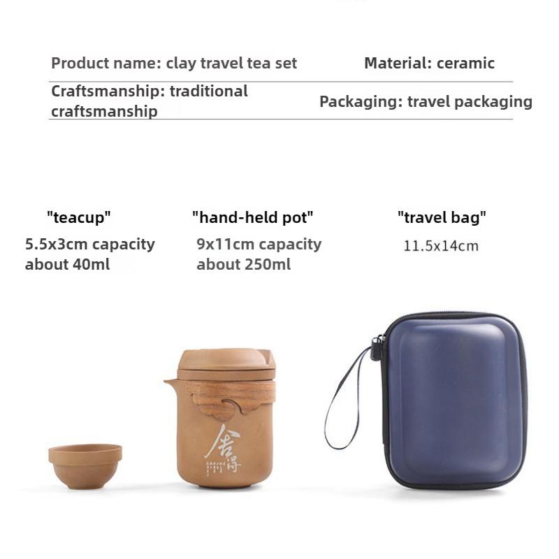 Ceramic Travel Kung Fu Tea Set Portable Travel Cup Outdoor Camping Tea Pot Tea Cup One Pot Six Cups