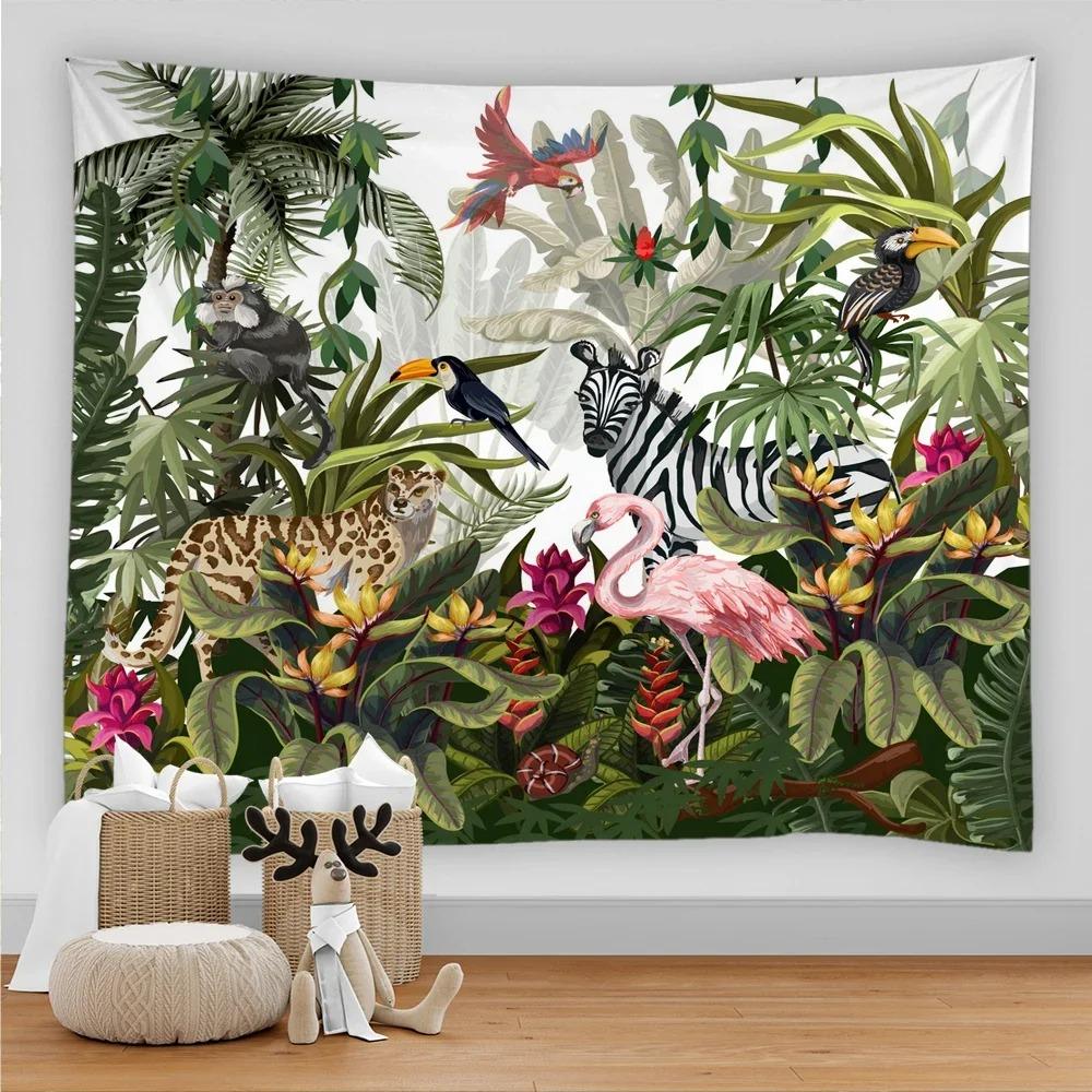 Tropical leaves flowers and birds beach wall hanging animal background palm tree wall hanging tapestry wall cloth carpet