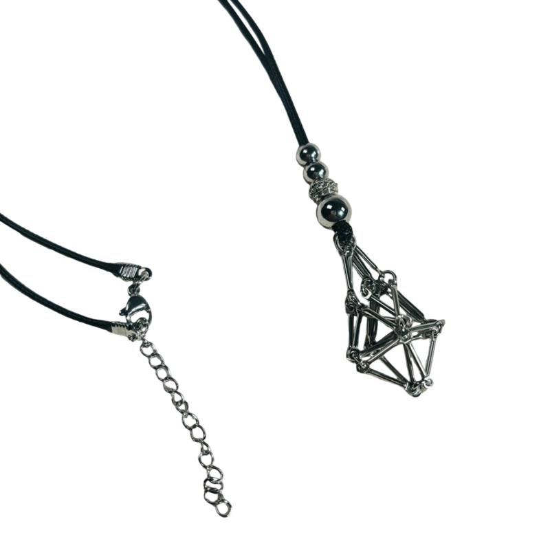Fashionable Adjustable Metal Cage Necklace Crystal Holder Pendant Neckchain For Men Women Stylish Jewelry Accessories